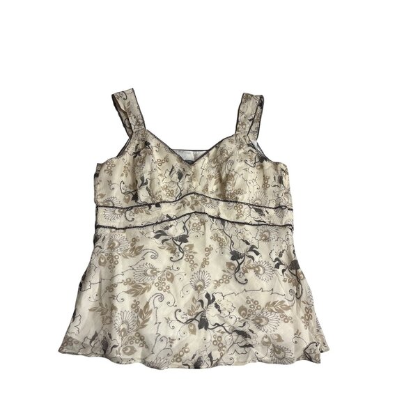 Ann Taylor Tops - Y2K Ann Taylor Womens babydoll Floral Silk Sleeveless Top Size 6 Beige & Black